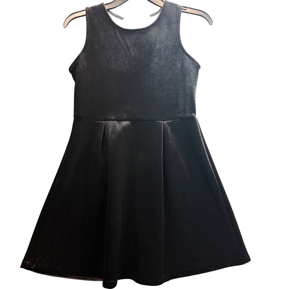 Xhilaration Velvet Skater Dress Kids Grls L 10/12 Black Pleated Holiday Goth Zip